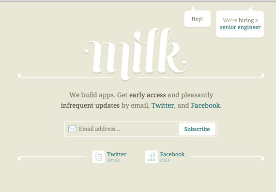 Milk inspirational minimal landing pages