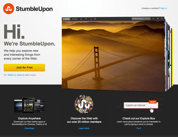 Stumbleupon inspirational minimal landing pages