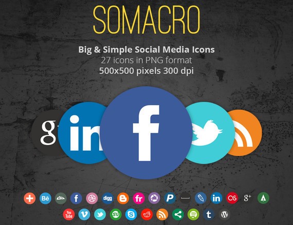 Somacro: 27 300DPI Social Media Icons