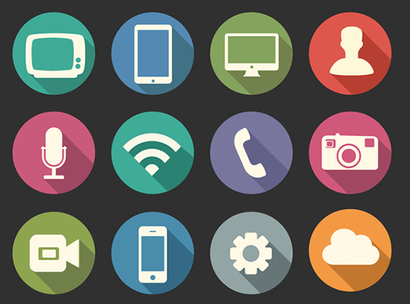 Free Flat Long Shadow Media Icons