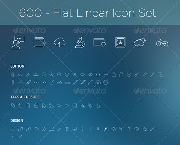 600 Flat Linear Icon Set