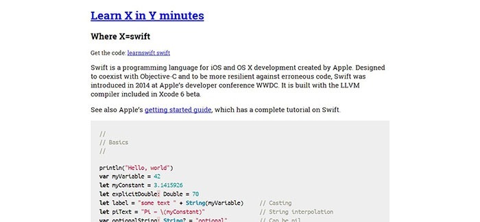 Learn swift in Y Minutes