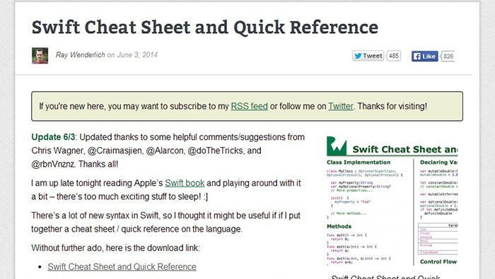 Swift syntax cheat sheet template