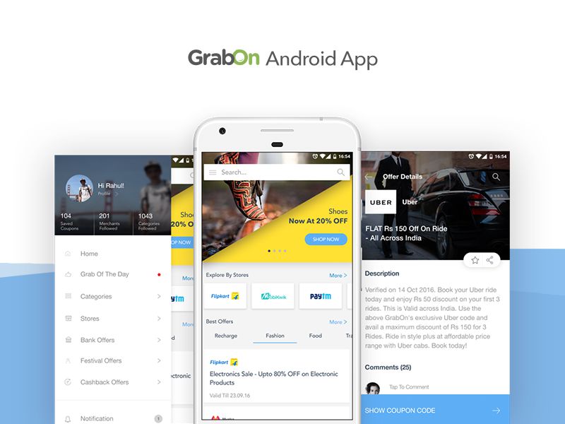 material design GrabOn app