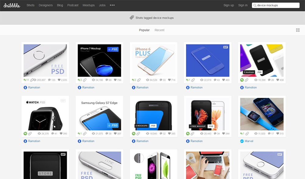 dribbble device psds