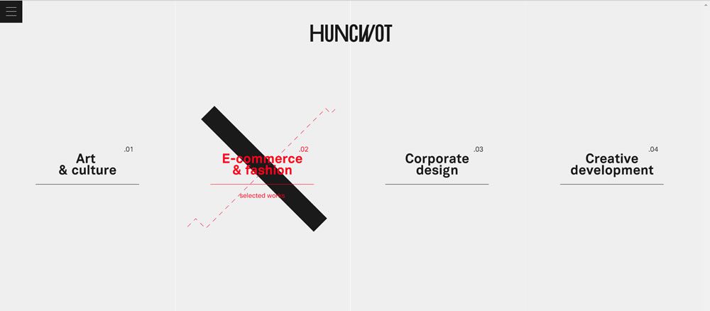 Huncwot split screen web design layout