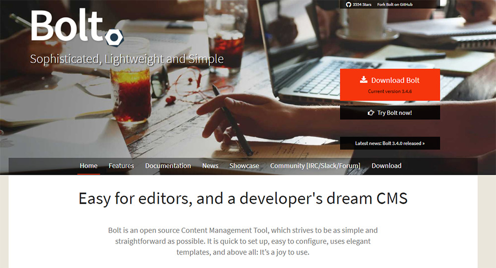 bolt cms homepage