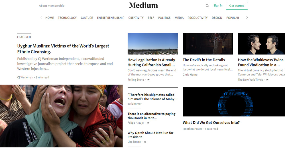 medium homepage