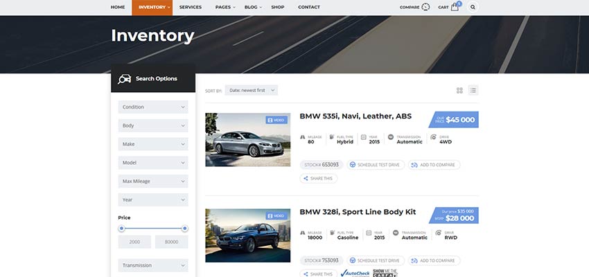 Motors vehicle inventory page