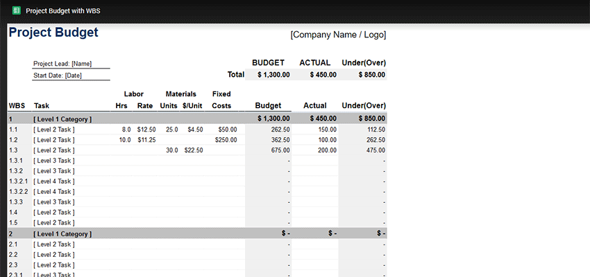 design excel template