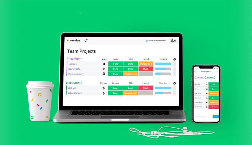 monday.com on a laptop and smartphone