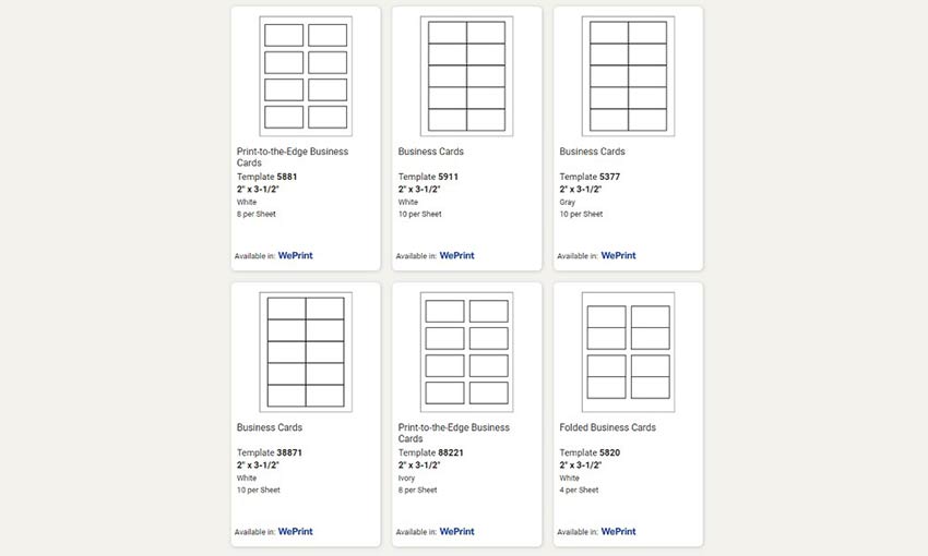 business card template 10 per page