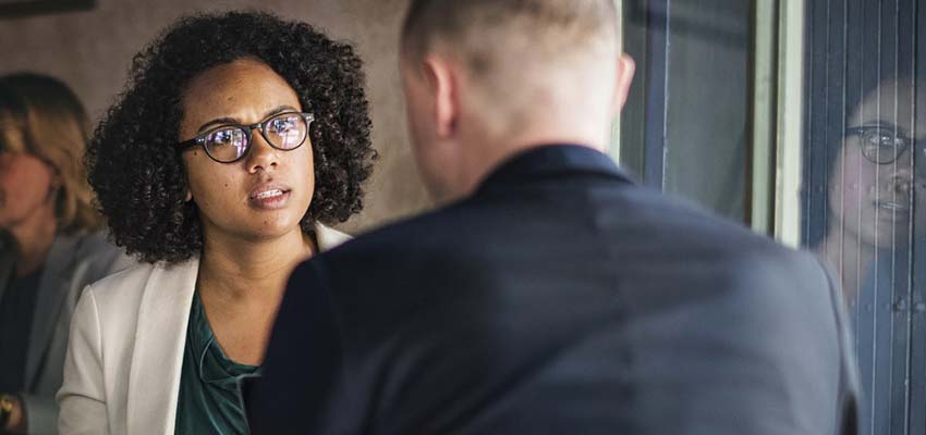 Woman and man having a conversation