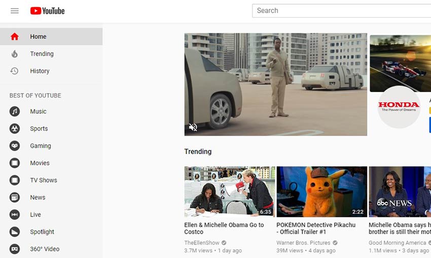 YouTube's sidebar.