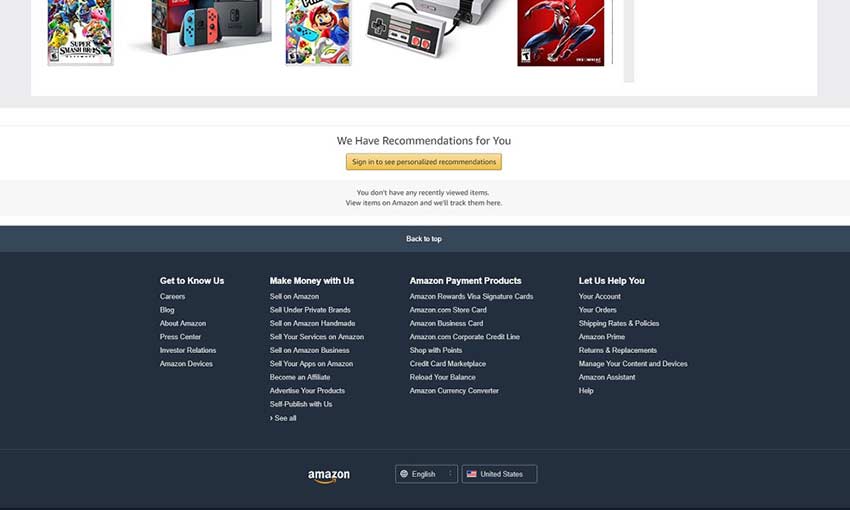 Amazon's footer area.