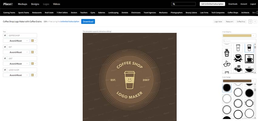 A Placeit logo concept for a coffee shop.