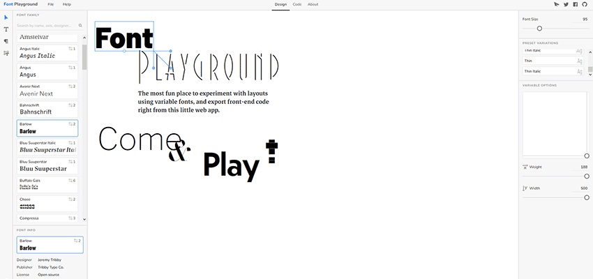 Customizing variable fonts with Font Playground.