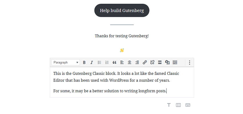 The Classic block in Gutenberg.