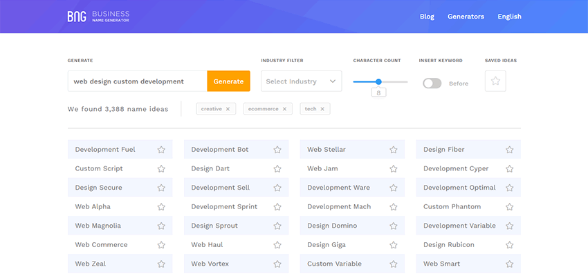 Changing the Insert Keyword Setting with Business Name Generator