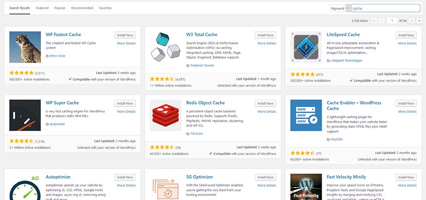 A listing of WordPress cache plugins.