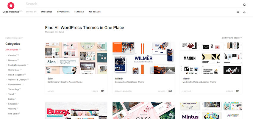 Qode Interactive theme catalog