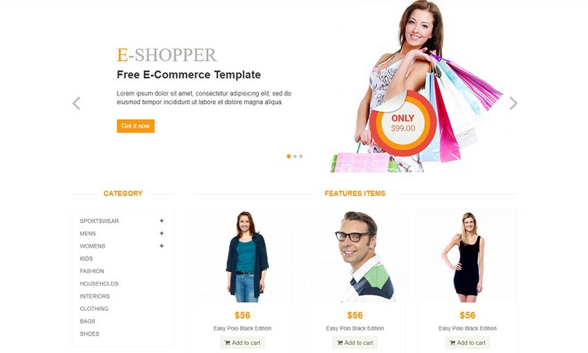 Шаблон e-Shopper. E Commerce Template. Шоппер программа.