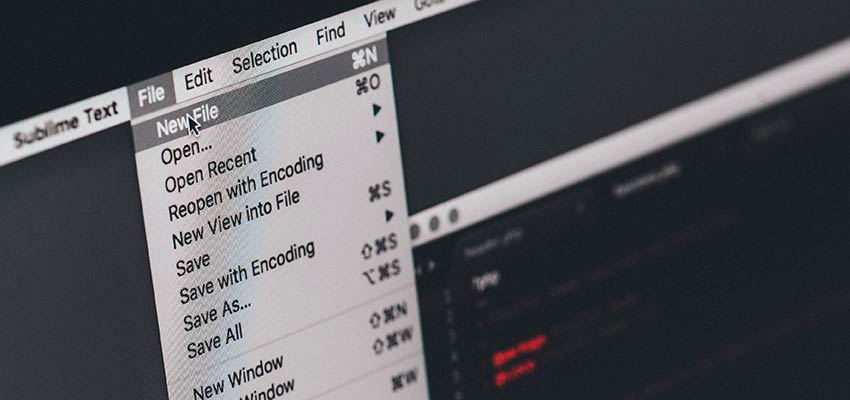 Sublime Text Add New File menu.