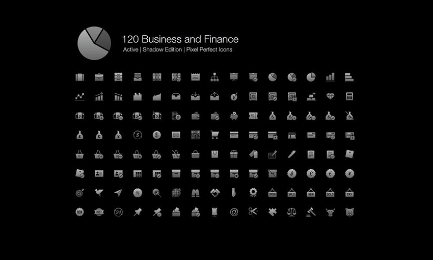 Example of 120 Business and Finance Pixel Perfect Icons