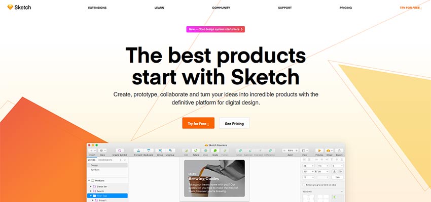 The Sketch home page.