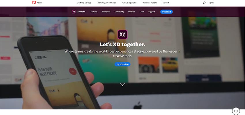 The Adobe XD home page.