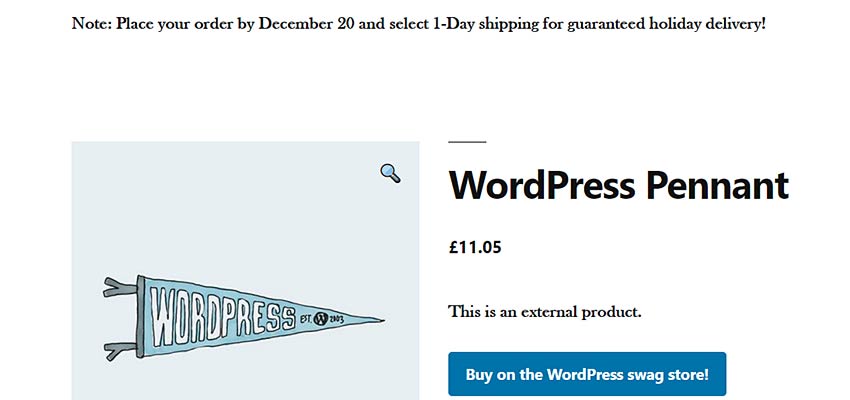 A special message displayed on a WooCommerce product page.