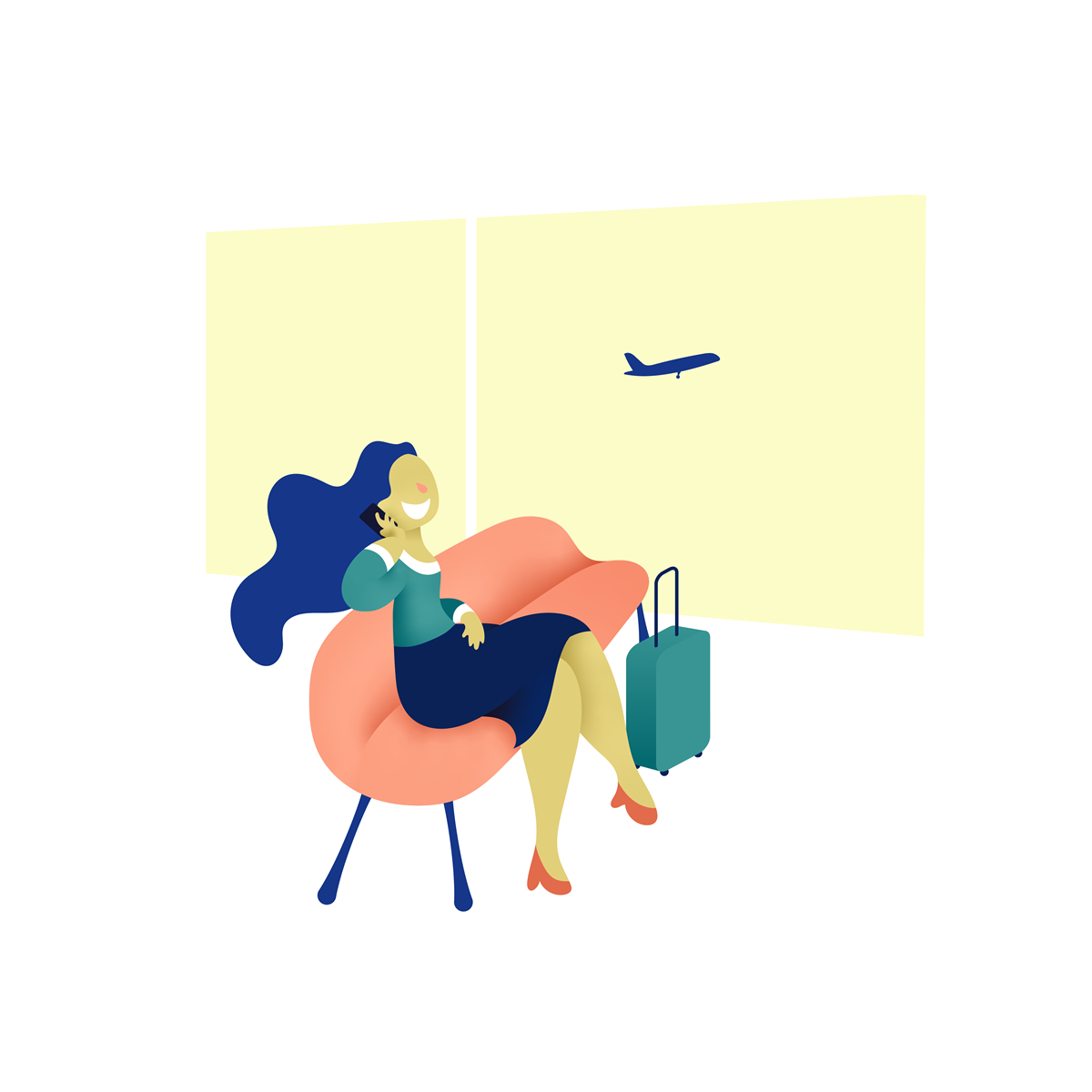 woman in airport on cellphone - free vector illustrations