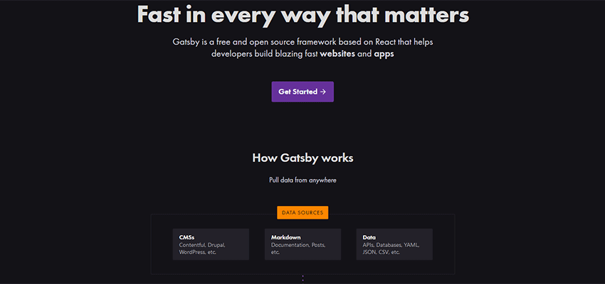 The GatsbyJS home page.