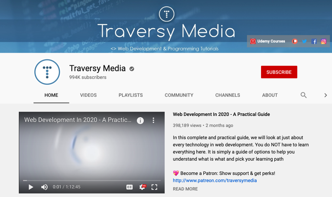 Traversy Media - Web Development YouTube