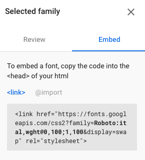 Google Font Embed code