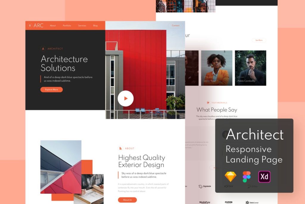 Architect Responsive Landing Page - UX and UI kits