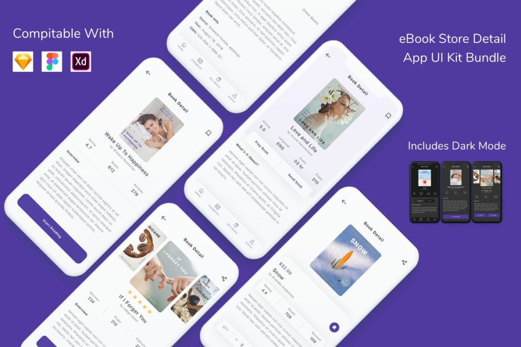 e-Book Store Detail App UI Kit Bundle - UX and UI kits