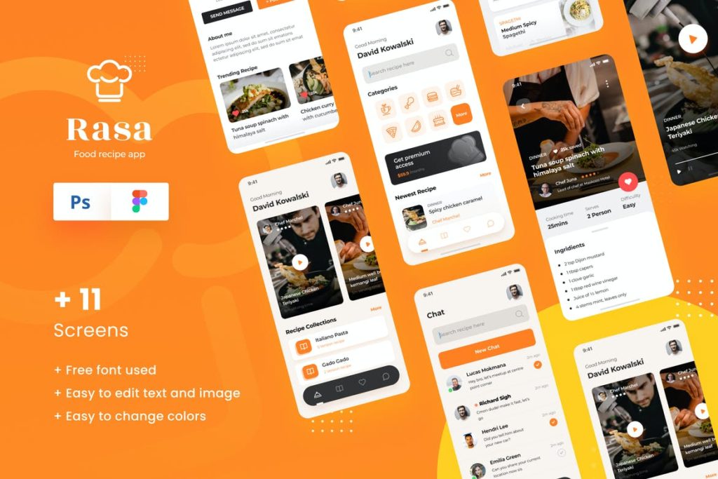 Rasa - Food Recipe iOS App Design UI Template - UX and UI kits