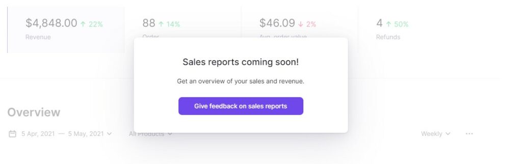 Sales reports coming soon