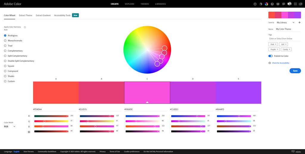 Adobe Color - color palette generator